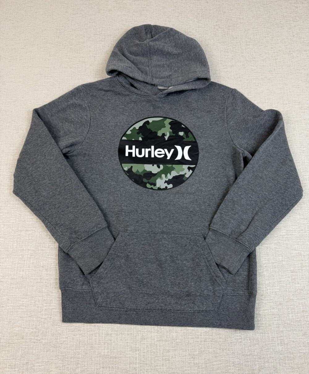 Hurley Youth 14/16 Hoodie Gray Camo Logo Pullover Fleece Sweatshirt